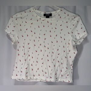 Just Polly White Cherry Print Crop short sleeve Tee